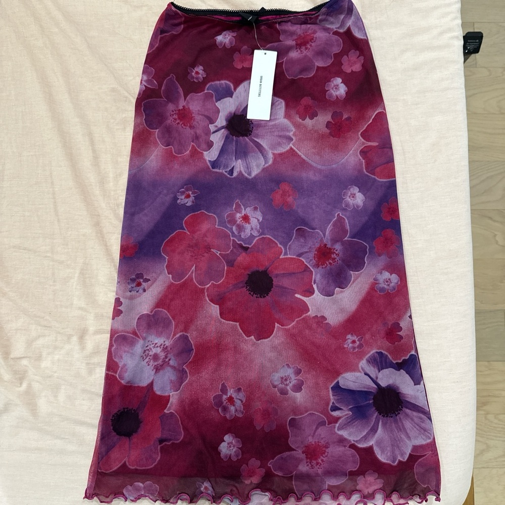 Urban Outfitters Red and Purple Maxi A-Line Skirt